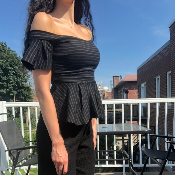 Black Striped Peplum Top - Picture 3 of 4